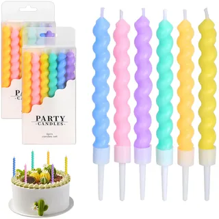 12 Stück Twisty Geburtstagskerzen, Kerzen Kuchen Geburtstag Bunt, Dünne Lange Geburtstagskerzen, Spiral Kuchenkerzen mit Halter, Regenbogen Dekoration Cupcake Kerzen für Hochzeiten Weihnachten
