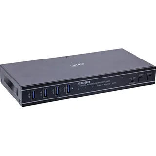 Inline KVM Switch 2-Fach HDMI & DisplayPort, Dual Monitor, 4K 60Hz, USB 3.2 Hub, Umschaltung Hotkey Taste IR RS-232, Plug & Play, schwarz, 57885G