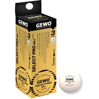 Gewo Select PRO Tischtennisbälle - 3 Sterne Tischtennis-Ball aus Plastik 40+ mit Naht - ITTF-zertifizierte Wettkampf Bälle - 3 hochwertige Profi-Tischtennisbälle, weiß, 40+ mm, weiß