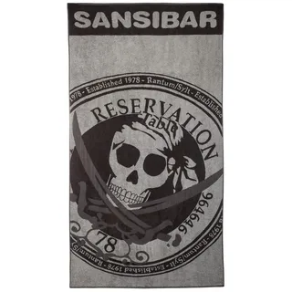 Sansibar Badetuch „Reservation“ 100x180 cm – Strandtuch, Saunatuch aus 100 % Baumwolle – weiches Frottee mit Totenkopf-Motiv – Oeko-TEX Zertifiziert – Sylt Design - Anthrazit