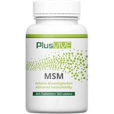 Plusvive MSM 365 Tabletten – hochdosiert mit 1000 mg MSM pro Tablette, 99,8% Reinheit, 60-80 mesh, verbesserte Bioverfügbarkeit, laborgeprüft und vegan