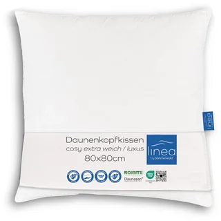 LINEA by böhmerwald - cosy - hochwertiges Luxus Kopfkissen extraweich, 80x80, 100% weiße neue Daunen, Allergiker geeignet, waschbar bis 60°C, in Deutschland produziert