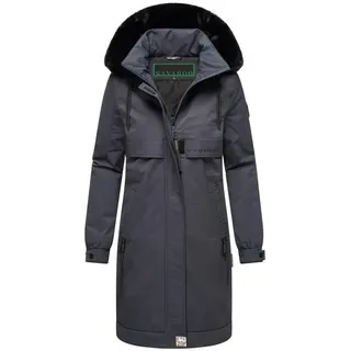 Navahoo Damen Mantel lange warme Winterjacke mit Kunstfell und Kapuze (beides abnehmbar) Kaltwetterretter 14 Navy Gr. XXL - XXL