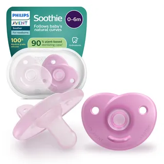 Philips Avent Soothie-Schnuller – einteiliges Silikondesign, für Neugeborene, flexibler Sauger, der den Druck auf Zähnen und Mund reduziert, BPA-frei, mit Sterilisationsbehälter, 2er-Pack, SCF099/27