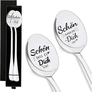 2 Stück Müslilöffel Mit Gravur, Kleine Löffel, Latte Macchiato Löffel, Kaffeelöffel, Schön Dass Es Dich Gibt Geschenke, Beste Freundin Geschenke, Passend Für Geburtstag, Hochzeitstag Oder Mehr