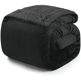 Blumtal Kuscheldecke Schwarz Textil, Rechteckig, 200x150 cm Oeko-Tex zert. Sofa Decke mit Dicker Sherpa-Innenseite - super Flauschige Decke extra dick und wärmend - Sofadecke kuschelig -