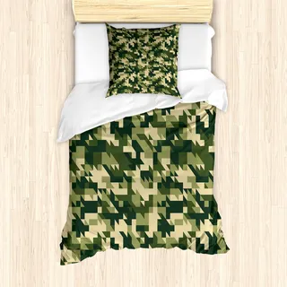 ABAKUHAUS Camo Mantele, Abstrakt Chevron Wald, Milbensicher Allergiker geeignet mit Kissenbezügen, 135 cm x 200 cm - 80 x 80 cm, Hellgrün Dunkelgrün - Grün