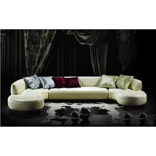 aea Chesterfield Ecksofa U-Form Luxus Couch Ledersofa Sofas Weiß Modern - Weiß
