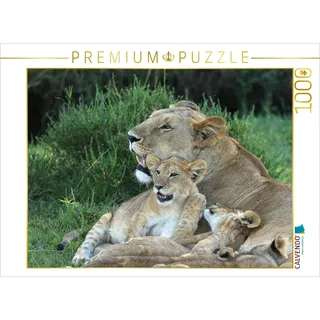 CALVENDO Puzzle Löwen – Mutterglück 1000 Teile Puzzle quer | Lege-Größe cm Foto-Puzzle für glückliche Stunden