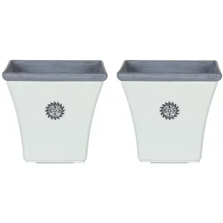 Beliani Blumentopf 2er-Set weiß quadratisch 32/32/31 cm Elateia , Weiß, Blau , Stein , 31 cm , Dekoration, Blumen & Blumentöpfe, Übertöpfe