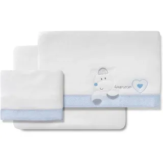 Interbaby Bettwäsche Coralina Herz Amoroso weiß und blau für Babywanne und Kinderwagen