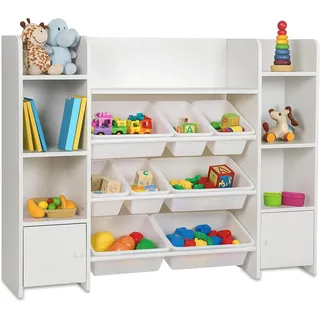 Relaxdays Kinderregal groß, 8 Boxen, 14 Fächer, HxBxT: 94x139x30 cm, Kinder Spielzeugregal, Stauraum & Ordnung, weiß