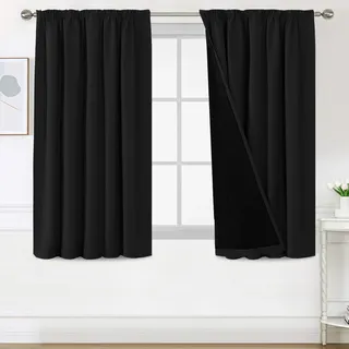 BellaHills Blickdichte Vorhänge Thermovorhang Kälteschutz 2er Set H145 x B140 cm Doppellagiger und Dicker Vorhang gegen Kälte für Tür 100% Verdunklungsgardine Blackout Curtain for Bedroom, Schwarz