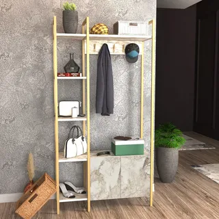 Skye Decor, Doga - Ephesus, Gold, Hallenstand, Weiß, 100 % MELAMINBESCHICHTETE SPANPLATTEN, 90 x 35 x 175 cm - Weiß, Gold