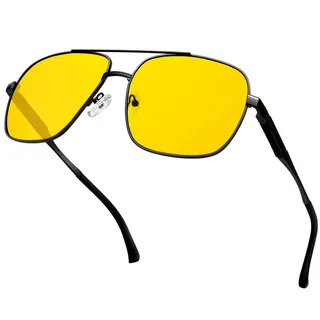 KANASTAL Groß Nachtfahrbrille Herren und Damen Anti Blende Nachtsichtbrille für Autofahrer Klassische Quadratisch Nachtbrille mit Premium Metallrahmen, Matt Schwarz Rahmen Gelb Gläser