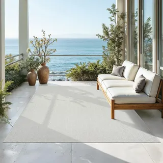 Mia ́s Teppiche Malaga Outdoor Teppich Wetterfest – Balkonteppich & Terrassenteppich, Indoor Outdoor Flachgewebe, Waschbar, UV-beständig & Pflegeleicht, Creme, 300 x 400 cm