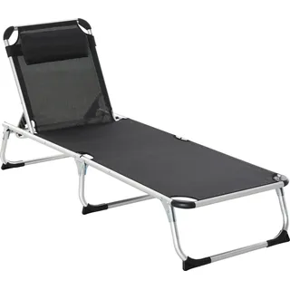 Sonnenliege faltbar 5-fach verstellbar, ergonomisch mit Netzstoff, Schwarz 170x60x76cm - Schwarz