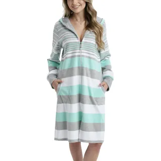 Damenbademantel AQUARTI "Bademantel Aquarti Damen Frottee Bademantel Gestreift mit Kapuze" Gr. XXL, grün (mint), XXL, Obermaterial: 80% Baumwolle CO. 20% Polyester PES., Hausmäntel, Damenbademantel