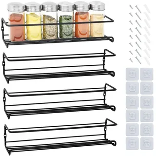 Joeji's Kitchen Schwarzes 4-stöck Gewürz Regal für Küche/Gewürzregal Wand in schwarz/Kräuter Regal Schwarz/Gewürzregal stehend/Küchenregal Wand