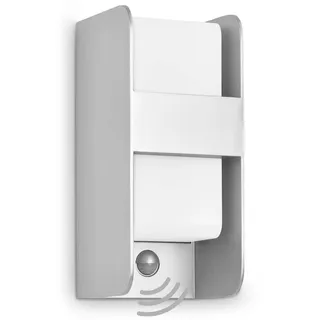 TELEFUNKEN - Außenlampe mit Bewegungsmelder, Wandlampe IP44, Dämmerungssensor, E27, Silberfarbig-Weiß, 255x120x115 mm (LxBxH), 321104TF