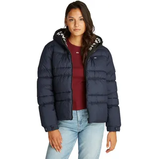 Tommy Jeans Damen Pufferjacke Quilt Rouch Tape Jacket mit Kapuze, Blau (Dark Night Navy), M