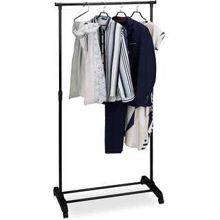 Relaxdays Fahrbarer Kleiderständer, stabile Rollgarderobe mit Ablage, Eisen, höhenverstellbar 102,5 - 180,5 cm, schwarz