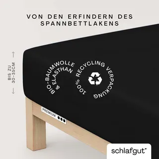 Schlafgut Spannbettlaken "PREMIUM Mako-Zwirn-Jersey, 220 g/m2, 95% Bio-Baumwolle, 5% Elasthan" Bettlaken bis 30 cm Höhe, PREMIUM-Qualität langlebig, perfekter Sitz, off, schwarz