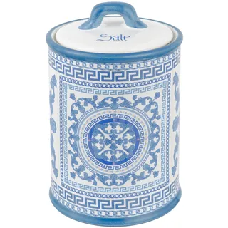 Baroni Home Salzglas dekoriert in Keramik mit luftdichtem Deckel, farbenfrohes Küchenzubehör, Blaue Majolika-Linie, 11 x 11 x 17 cm