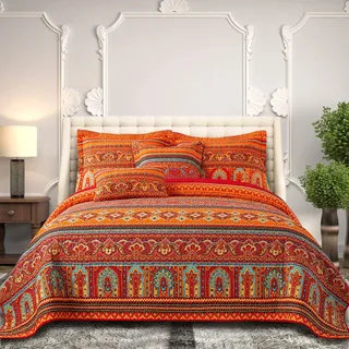 BEDIFANY Quilts Queen-Size-Set – Baumwoll-Tagesdecken Queen-Size-Größe – weich, leicht, gesteppt, gestreift, Bettwäsche-Sets (228 x 248 cm) mit 2 Kissenbezügen für Bettdekorationen, 3-teilig