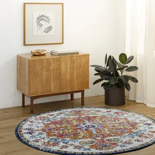 Livabliss Asmara Vintage groß 160 cm - Wohnzimmer, Esszimmer, Schlafzimmer, Boho Stil mit Buntem Muster in Blau und Orange