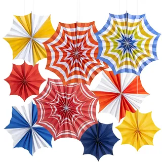 SUNBEAUTY 9er Set Papier Fans Fächer Dekoration Tropischer Papierfächer für Poolparty mit Bunten und Fröhlichen Designs für Sommerfest Strandurlaub Hawaii Party Deko