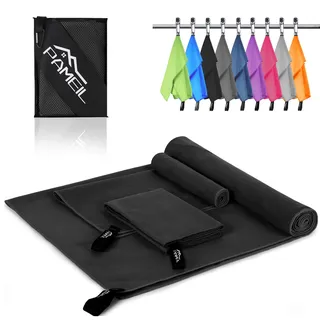 Pameil Mikrofaser Handtuch 3er Set (160x80cm Groß Badetuch +2 Stück 80x40cm Klein Handtuch), Reisehandtuch Schnelltrocknend Microfaser Handtücher für Fitness Sauna (Schwarz)