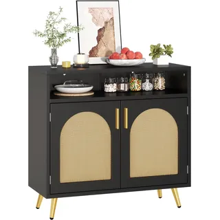 YITAHOME Sideboard mit Rattandekor, Aufbewahrungsschrank, Buffet-Schrank für Esszimmer, Schlafzimmer, Wohnzimmer als Medieneinheit, Küchenschrank-Aufbewahrung, Flur-Konsole, B80 cm × T35 cm × H75 cm