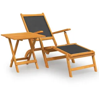 vidaXL Garten-Liegestuhl Mit Tisch Massivholz Akazie Und Textilene , Schwarz , Holz , Rechteckig , 57.5x92x141 cm , Gartenmöbel, Gartenliegen
