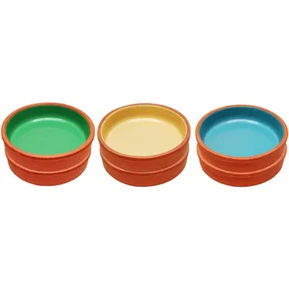 Aspira Tapas Schalen im 6er Set, Meze Schalen, Cazuela Schalen, Dessert Schalen, Mediterran Ton Schale, Glasiert-Natur, Ø16 cm, 6 Stück Sparset, Gelb-Türkis-Grün (rund) (16cm x 4cm, 6 Stk)
