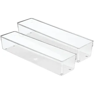 iDesign 53030M2EU Linus Besteckkasten Schubladeneinsatz für Besteck, Pfannenwender, Kleinkram - 2 Stück, 10,16 x 40,64 x 7,62 cm, Durchsichtig, Plastik, Clear