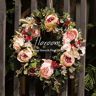 Blumenkranz, künstlicher Pfingstrosen-Kranz, 38,1 cm - 40,6 cm Haustür-Dekorationen, Wanddekoration