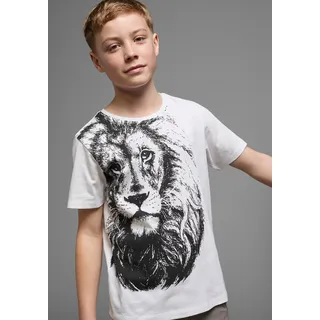 T-Shirt KIDSWORLD "Mit coolem LÖWEN-Print", Jungen, Gr. 140/146, weiß, Jersey, Obermaterial: 100% Baumwolle, bedruckt, Basic, Rundhals, Shirts T-Shirt, Kurzarm, Basic-Passform, bedruckt, Rundhalsausschnitt, Topseller