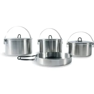 Tatonka Family Cook Set L (4-teilig) - Camping-Kochgeschirr aus Edelstahl - Bestehend aus Einer Pfanne und 3 Töpfen mit Deckel
