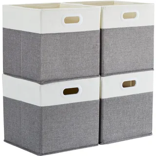 Mangata Aufbewahrungsbox 33x38x33 cm, faltenfrei Stoff Aufbewahrungskörbe für Kleiderkörbe, Körbe, Truhen, Spielzeug (4 er, Grau / Beige Weiß)