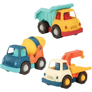 Battat – Muldenkipper, Abschleppwagen, Zementwagen – 3-Teile Spielzeug-LKW-Set – Muldenkipper, Abschleppwagen, Zementwagen – Spielzeug-Baufahrzeuge – Recycelbare Materialien – 1 Jahr +