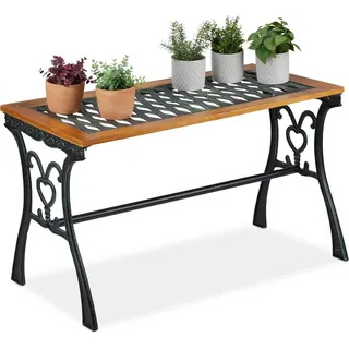 Robuster quadratischer Gartentisch aus Holz und Gusseisen mit Vintage-Finish und Webmuster