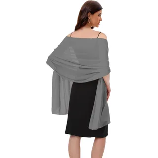 Baoqiya Schal und Wickeltücher für Damen für Abendkleid, Chiffon, weich, elegant, seidig, Pashmina, Hochzeit, Brautschal, grau dunkel, Length(79") * Width(19")