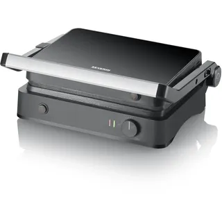 SEVERIN SEVINI Lite, Kontaktgrill für Fleisch, Fisch & Gemüse, Keramikbeschichteter Sandwich-Maker für fettfreies Grillen, Indoor-Grill bis zu 220°C Hitze, 1.800 W, schwarz, KG 2398