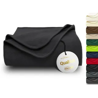 ZOLLNER Kuscheldecke in 130x170 cm - kuschelige und langlebige Fleecedecke - waschbar bis 95°C - hochwertiges Einfassband - antistatisch - Polyester - in schwarz - Oeko Tex® Zertifiziert