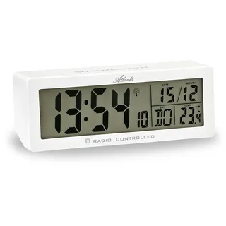 Atlanta Funkwecker Digital LCD-Anzeige Lautstärkeregelung Temperatur Crescendo Snooze (Weiß)