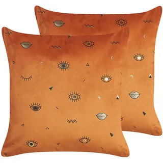 Beliani Dekokissen 2er-Set Orange 45/45 cm Aeonium , Textil , 45x45 cm , Heimtextilien, Wohntextilien, Kissen, Zierkissen