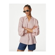 Womens M&S Collection Popover-Kragenbluse aus reinem Leinen - Pink Shell, Pink Shell, 12