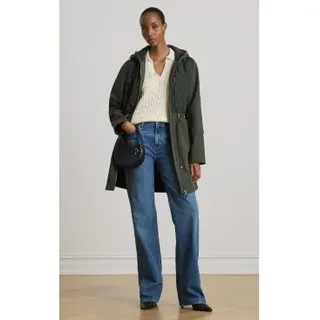 Lauren Ralph Lauren für Damen. 297P18056002 Damen-Steppmantel mit grüner Kapuze im Rautenmuster (L), Lässig, Recyceltes Polyester