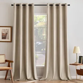 MIULEE Beige Samtvorhang Ösen 2er Set 140X160, Blickdichte Vorhänge Samt Kurz für Schlafzimmer Wohnzimmer, Wunderschön Weich Vorhang Verdunkelung Velvet Curtains, Verdunkelnd Samt Gardinen Blickdicht